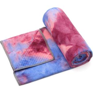 Eunzel Yoga Towel,Hot Yoga Mat Towel with Grip Dots Sweat Absorbent Non-Slip for Hot Yoga, Pilates and Workout 24" x72", Red & Blue