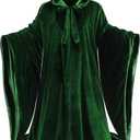 Colorful House Unisex Deluxe Full Length Hooded Wizard Cape Velvet and Stain Double Deck Cloak Halloween Cosplay (170CM/67", Green Black)