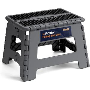 Flottian 9" Folding Step Stool for Adults and Kids Holds Up to 300 lbs,Non-Slip Folding Stools with Portable Handle, Compact Plastic Foldable Step Stool for Bathroom,Bedroom, Kitchen Gray