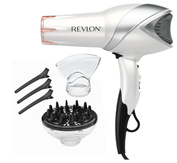 REVLON Infrared Ionic Hair Dryer with Diffuser & Concentrator, 2 Speed Settings, Blow Dryer with Tourmaline Technology for Frizz Control, 1875 Watt Power for Fast Drying, Suitable for All Hair Types