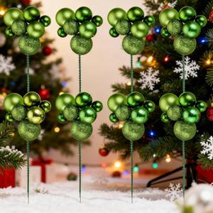 8 Pcs Lime Green Christmas Tree Picks 7.87 Inch Christmas Balls Ornaments Xmas Hanging Peppermint Decorations for Xmas Tree Topper DIY Wreath Holiday Floral Vase Filler Crafts Home Decor