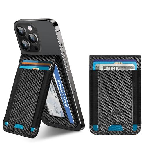 Phone Wallet Stick On, Phone Wallet with Adjustable Stand, Open ID Window, 8-Card Holder, Stronger 3M Adhesive Credit Card Holder for Back of Phone Case, iPhone, Samsung and Android, Carbon Fiber