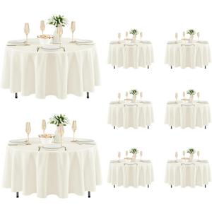 Fitable 8 Pack Round Tablecloths: Stain Resistant Wrinkle Free Circle Table Clothes, Washable Reusable Polyester Table Covers for Wedding Party Birthday Banquet Reception(Ivory, 70 Inch)