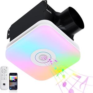 Orison Bathroom Exhaust Fan with Bluetooth Speaker, 110 CFM 1.0 Sone, bathroom vent fan featuring Light with 3 Color Temperatures, RGB Music Light, Nightlight, Remote Control, EZ Install