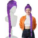SFYANGXI Long Purple Cosplay Wig with Braid Ponytails - Halloween Cosplay Wigs for Adult Women & Costume Party (1PCS)