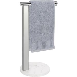 Hand Towel Holder Stand for Bathroom, L- Shaped Standing Hand Towel Rack, Towel Bar Kitchen Vanity Countertop Organizer, SUS304 Stainless Steel Material (Marble Base, Chrome)