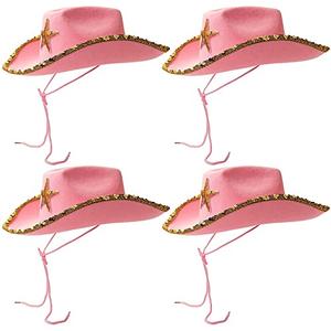 BLUE PANDA Western Cowboy and Cowgirl Hats for Kids, Pink Sparkly (4 Pack) - Kids Cowboy Hat