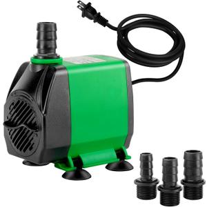Simple Deluxe 10ft High Lift 800GPH 24W Water Table Pump (3000L/H) with 3 Nozzles, Perfect for Fish Tank, Pond, Aquarium, Statuary, Hydroponics, Fountain, Green