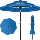 10ft 3 Tier Patio Umbrella, Outdoor Market Table Umbrella with UPF 50+ Vented Canopy, 8 Sturdy Ribs, Easy Push Button Tilt and Crank, Windproof for Deck, Pool, Backyard and Garden