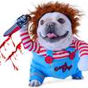 Pet Deadly Doll Dog Costume, Novelty Halloween Christmas Costumes Funny Dog Cosplay Outfits Cute Clothes for Small Medium Large Dogs Cats Party Dress Up Cool Puppy Costumes Scary Spooky Apparel Blue