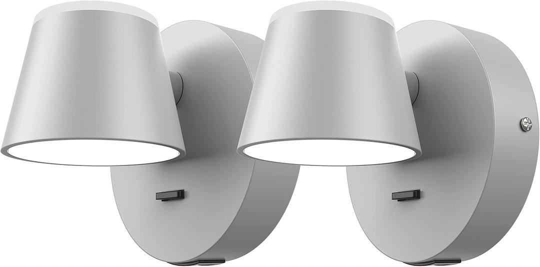 URSOLA Wall Light Set of Two, LED Wall Sconce with On/Off Switch USB Charging Port 110 Volt Hardwired Wall Lamp 350 Rotatable Up Down Sconces Wall Lighting (Grey) (2 PCS Hardwired, Gray)