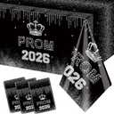 MEHOFOND Prom 2026 Tablecloth 3 Pack Black Silver Graduation Table Cover 54 x 108 Inch Disposable Plastic Prom Party Decorations Class of 2026 Prom Send Off Supplies