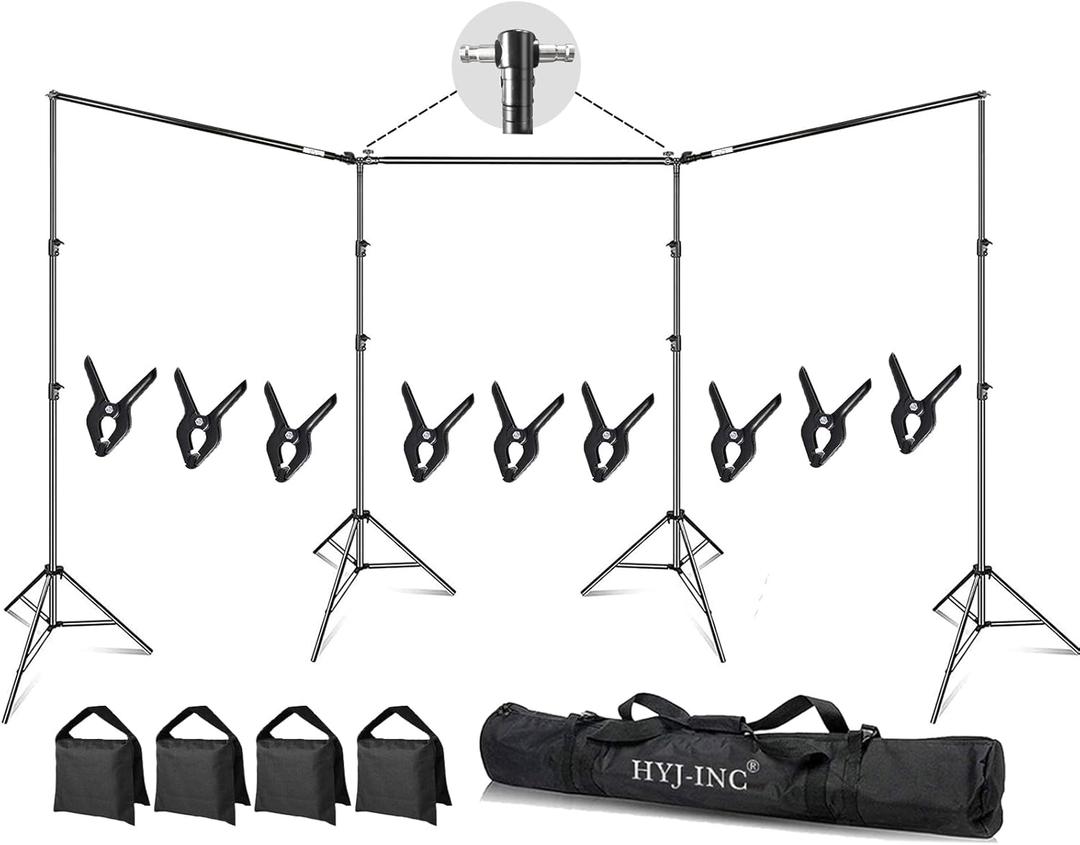 HYJ-INC Photo Video Studio 30ft (Wide) x 10ft (Tall) Heavy Duty Adjustable Width & Length Photography Backdrop Stand Background Support System Kit with 9pcs Clamps, 4pcs Sandbags, Carry Bag