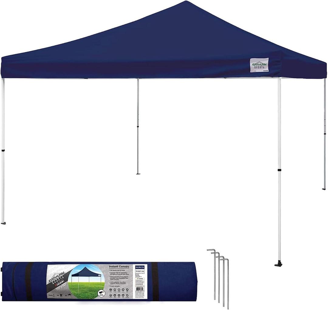 Caravan Canopy 12 by 12 Foot Polyester Straight Steel Leg Instant Pop Up Canopy Tent with Adjustable Height for Outdoor Events, Blue Caravan Canopy 12 by 12 Foot Polyester Straight Steel Leg Instant Pop Up Canopy Tent with Adjustable Height for Outdoor Events, Blue