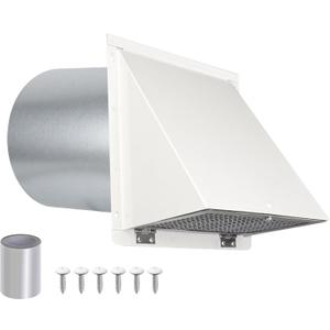 8 Inch Hooded Wall Vent with Screen and Damper,Outdoor Wall Exhaust Vent Cover Cap for Kitchen Range Hood Dryer Duct Ventilation &Exterior Air Exhaust Applications, Galvanized Steel, White