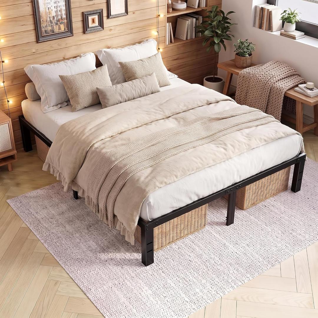 Sweetcrispy Queen Bed Frame, Metal Slat Platform Bed Frames,14 Inch, 700Lbs