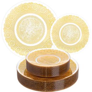 100PCS Clear and Gold Plastic Plates, Gold Disposable Plates Heavy Duty, Elegant Floral Plastic Plate Include 50 Dinner Plates and 50 Dessert/Salad Plates for Party & Thanksgiving