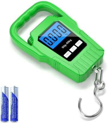 SKEAP Digital Fish Scale Hanging Scale Fishing Scale,110lb/50kg Luggage Scale,Upgrade Large Handle & Backlit LCD Display, Electronic Balance Digital Fishing Postal Scale,Green,Fishing Gifts for Men
