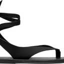 Black Ankle Strap Flat Sandals for Women Comfortable Lace Up T-Strap Slip on Flip Flops Flats Ladies Fashion Cute Thong Sandals Summer Soft Flip Flops Sandals, Size: 8