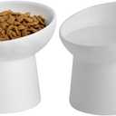Ceramic Raised Cat Bowls, Elevated Tilted Cat Food and Water Bowls Set, Porcelain Stress Free Pet Feeder Dish for Cats and Small Dogs, Dishwasher and Microwave Safe, Set of 2(White)