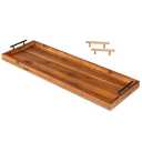 Large Acacia Serving Board with Metal Handles, 36 x 12 Inch Rectangular Charcuterie Board, Natural Wood Server Platter for Meat, Cheese Boards, and Party Appetizers, Extra Long Wooden Tray, 3ft