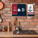Nautical Hand Kitchen Towels, Boat Accessories,Nautical Bathroom Decor, Navy Blue Coastal Sailboat Dishtowels, Anchor Dish Towels Decoration 16 x 24 Inch Set of 4
