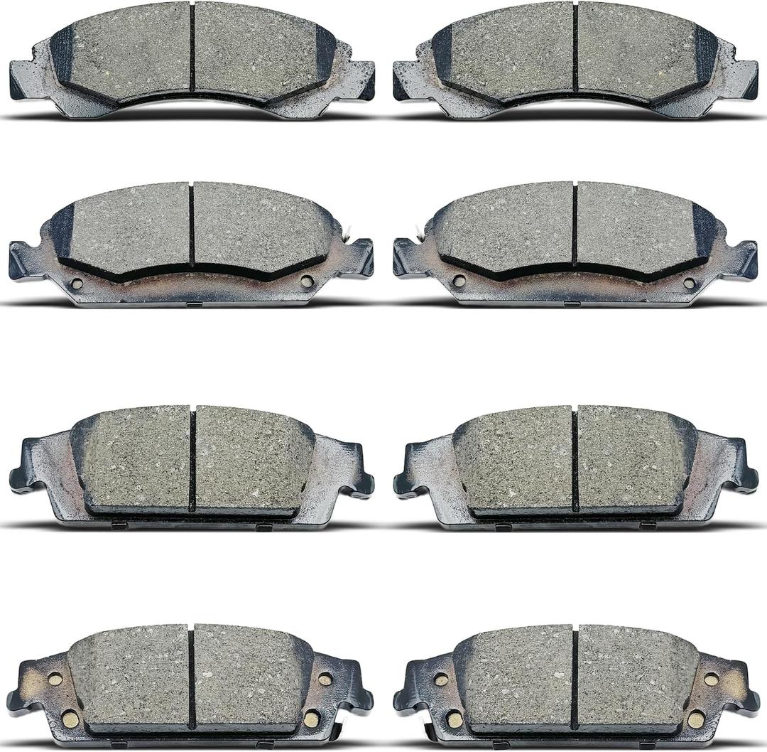 Front Rear Ceramic Brake Pads 8 Pieces Set fit for Cadillac Escalade,Escalade ESV,for Chevy Silverado 1500,Suburban,Tahoe,for GMC Sierra 1500,Yukon,Yukon XL