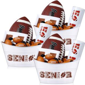 Pickmesh 3 Pcs Football Senior Night Sport Gift Basket, Senior 2026 Graduation Gift Basket, 4.5l Plastic Sport Theme Oval Storage Tub for Football 2026 Decor Party Favors