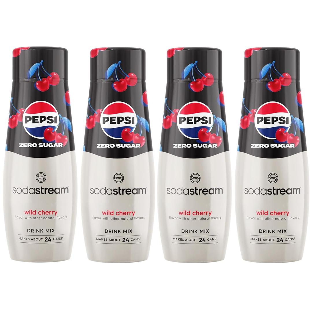 SodaStream Pepsi Wild Cherry Zero Sugar Drink Mix (440ml, Pack of 4), Best Before: 09/30/2026