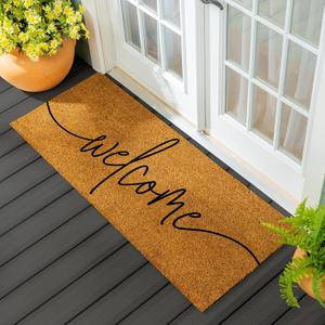 Evergreen Nature Coir Doormat, 2'x5' Large Welcome Mats for Double Doors, Outdoor Indoor Entrance Rug, Non-Slip Front Door Mat for Outside Porch Patio (Coastal Welcome, 60"x24")