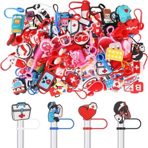 50 Pcs Nurses Straw Cover Caps Compatible with Stanley Cup, Silicone Cute Straw Toppers for Cups 30&40 Oz Tumbler Accessories 10mm