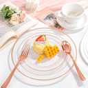 bUCLA 150PCS Clear Rose Gold Disposable Dinnerware set - Rose Gold Plastic Plates Include 25 Dinner / 25 Dessert Plates, 25 Knives, 25 Forks, 25 Spoons, 25 Cups for Party, Wedding & Mother's Day