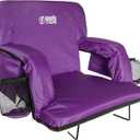 BRAWNTIDE Stadium Seat with Back Support - Comfy Cushion, Thick Padding, 2 Steel Bleacher Hooks, 4 Pockets, 2 Cup Holders, Reclining Back, Ideal Chair for Sport Events, Beaches, Camping, Concerts (Wide - Width 22.5 Inches, Purple)