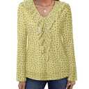 Gaharu Fancy Tops for Women: Yellow L Mesh Chiffon Dress Shirts Loose Fit L - Dressy Elegant Blouses for Work Business Interview - Tunic Tops for Office Lady (Yellow, L)