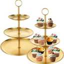 YOUNTHYE 2PCS Gold Cupcake Stand 3 Tiered Dessert Stand Stainless Steel Cupcake Display Stand Party Serving Trays Gold Cake Holder for Holiday Dessert Table Decorations Birthday Wedding