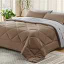 Bedsure Queen Comforter Set - 7 Pieces Reversible Brown Bedding, Queen Size Bed Set for All Seasons, Bed in a Bag with Down Alternative Comforter, Sheets, Pillowcases & Shams