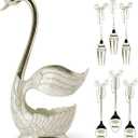 Decorative Swan Base Holder with 3 Spoons and 3 Forks, Coffee Dessert Spoon Fork Set Creative Coffee Dessert Sugar Flatware for Fruit Dessert Stirring Sugar Ice Cream (Silver)