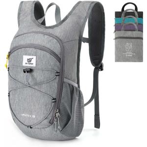 SKYSPER 15L/20L Foldable Hiking Backpack Lightweight Packable Travel Daypack with Chest Strap Small Folding Pack for Walking (Grey)