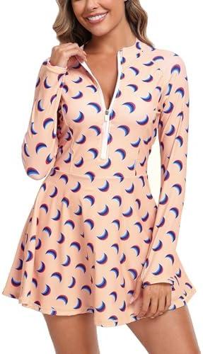 FAIRANCE Women Two Piece Rash Guard Sets UPF50+ Swim Dress with Shorts, S