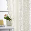 ALIGOGO Ivory Lace Curtains 84 Inches Long - Floral Sheer Curtains for Living Room, Scalloped Privacy Cream Vintage Lace Window Treatments 1 Pair, Rod Pocket, 52 x 84 Inch, Light Beige