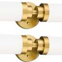 Emak 2 Pack Brushed Gold Bathroom Light Fixtures, 2 Light Bathroom Vanity Light with Milk Glass Shade, 22 Inch Modern Wall Sconce for Bath, Mirror, VL085-BGD-ML-2-PK