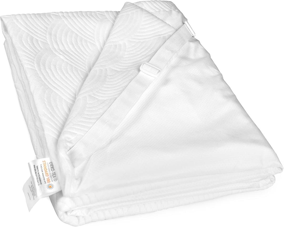 Zenzy 3" Twin Bamboo Mattress Topper Cover, Oeko-TEX Certified, Ultra-Soft Zippered Topper Protector with Adjustable Straps, Washable (Cover Only)