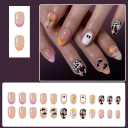 3 x Halloween Press on Nail Short Almond Fake Nails with Spider Web Bat Daisy Floral Designs Glue on Nails French Tip Cute Ghost Glossy Acrylic Artificial Nails Full Cover Stick on Nails for Women 24 Pcs