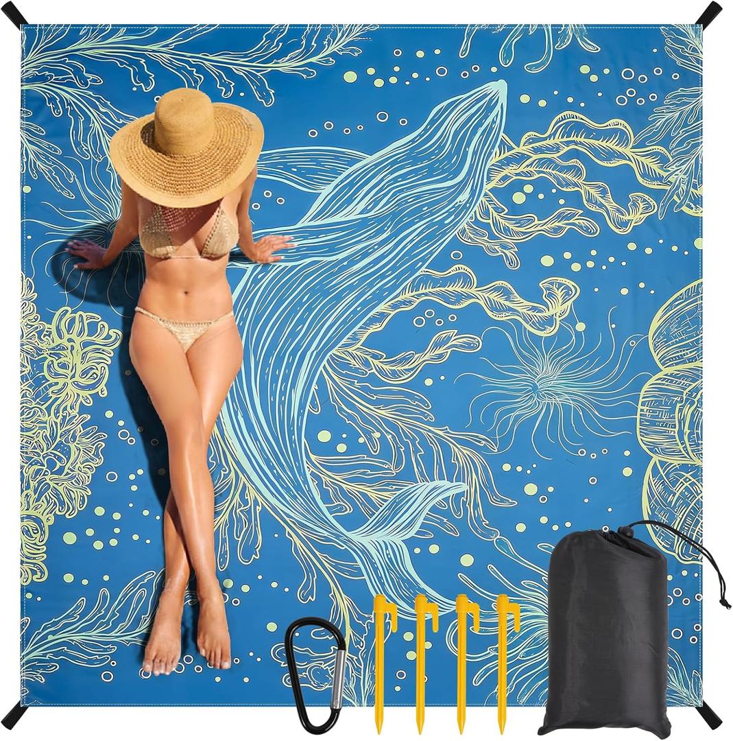 Beach Blanket Waterproof Sandproof, Extra Large Beach Mat, Oversized Picnic Blankets 71 * 87inches, Quick Drying, Lightweight Beach Mat for Camping, Traval, Festivals