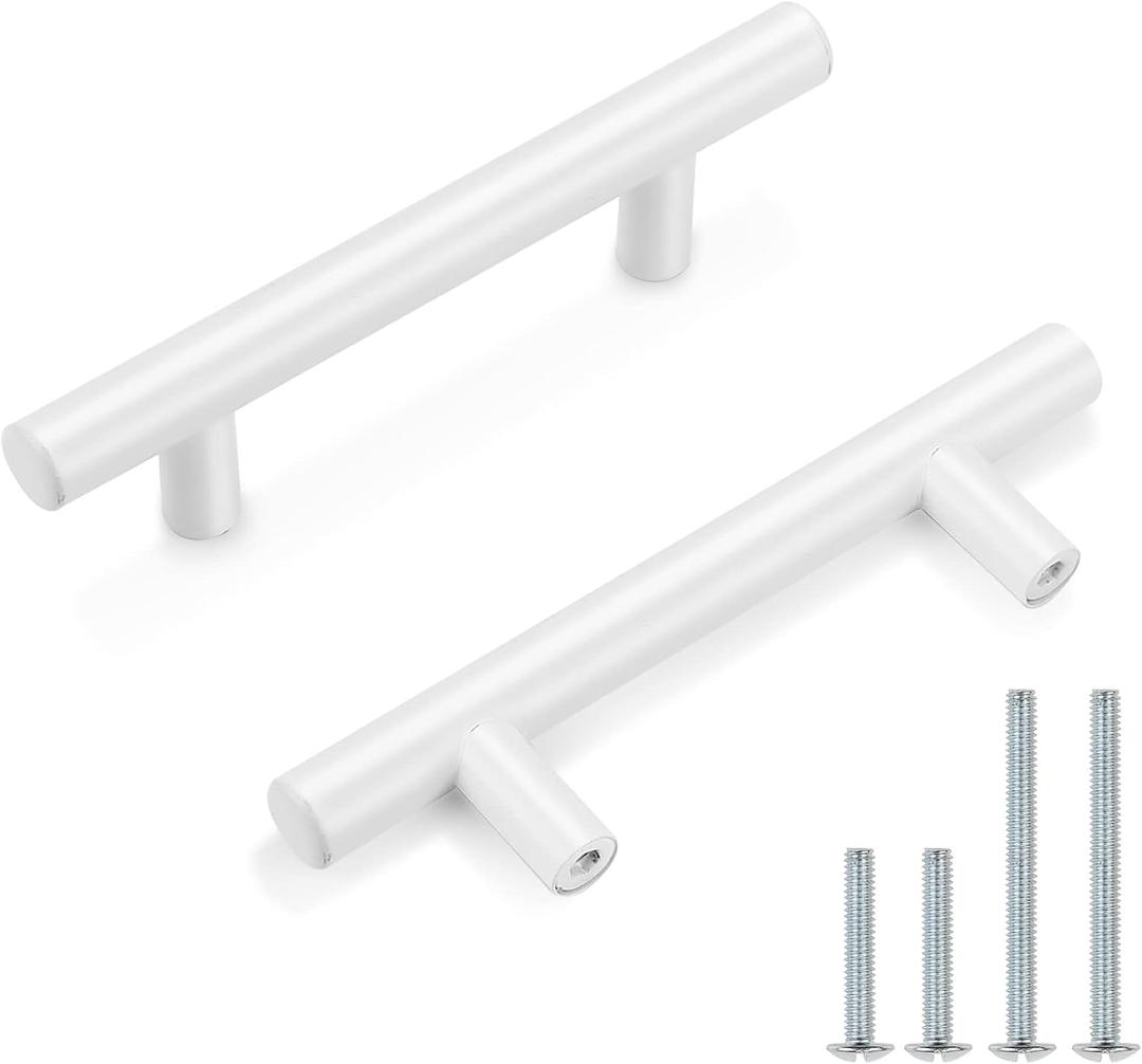 Probrico 10 Pack| White Cabinet Pulls 3 Inch Modern Cabinet Hardware Euro T Bar Handles Cupboard Drawer Closet Handles