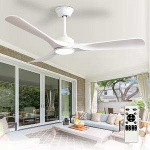 Depuley Ceiling Fan with Light and Remote: 52 Inch White 3 Blade Outdoor Fans for Patios - Dimmable Indoor Fan with Remote Control Fandelier Ceiling FansUltra Quiet DC Motor Reversible 6 Speed Timer