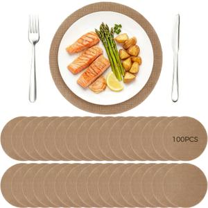 100 Pieces Fall Burlap Placemats, 11.8 Inches Burlap Round Reusable Placemats Brown Table Mats Circle Rustic Table Decorations for Wedding Christmas Dinner Holiday Farmhouse Supplies