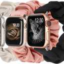 TOYOUTHS 3 PCS Compatible with Apple Watch Band Scrunchies 41mm Cloth Soft Pattern Printed Fabric Bracelet Women IWatch Elastic Bands 38mm 40mm Series SE 10 9 8 7 6 5 4 3 2 1, Black (Starlight/Pink/Black)
