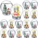 Liliful 16 Pack Christmas DIY Snow Globe Kit Including 3.58 Inch LED Plastic Snow Globe with Screw Off Cap Artificial Mini Christmas Tree Snowman Santa Deer Pine Cones and Lights