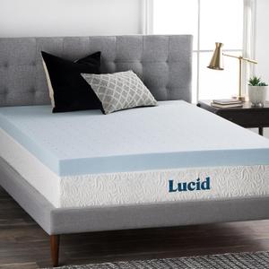 LUCID 4 Inch Gel Memory Foam Mattress Topper, Ventilated Design, Ultra Plush, CertiPUR-US Certified, King, Blue (King)
